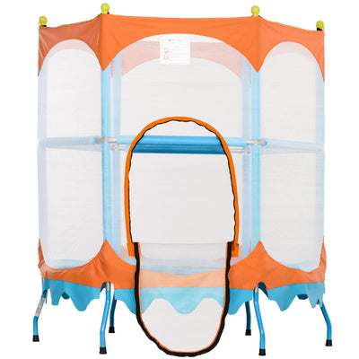 Qaba Trampoline for Kids, 4.6FT Mini Toddler Trampoline Indoor Outdoor with Handlebar, Safety Enclosure Net, Blue 
