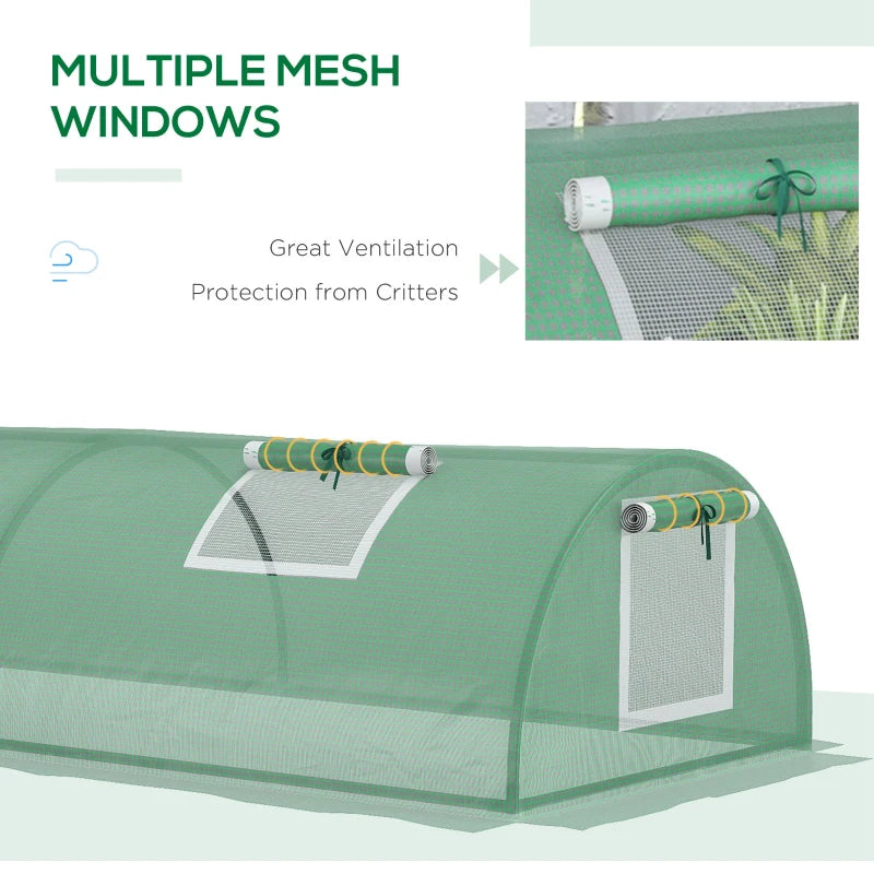 Portable Mini Greenhouse, Tunnel Growing Tent with 5 Mesh Windows and Steel Frame, 7' x 3' x 2', Green