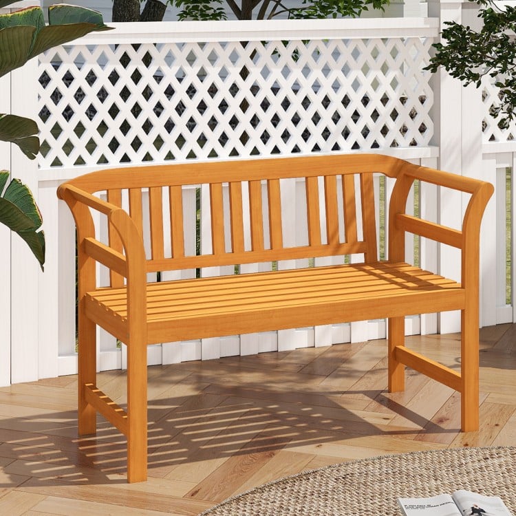 Acacia Wood 2-Person Patio Loveseat with Backrest and Armrests