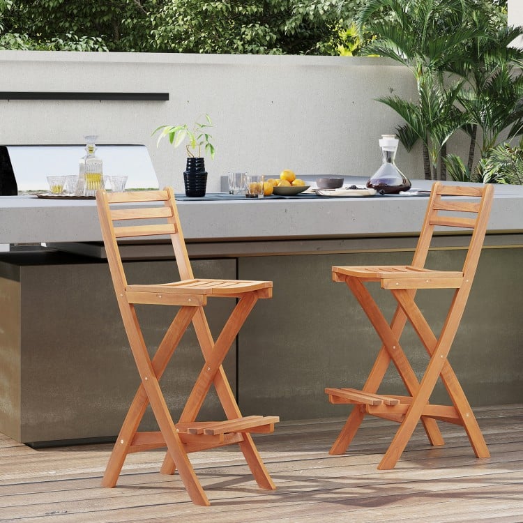 Acacia Wood Bar Height Chair with Backrest and Footrest for Backyard-Set of 1