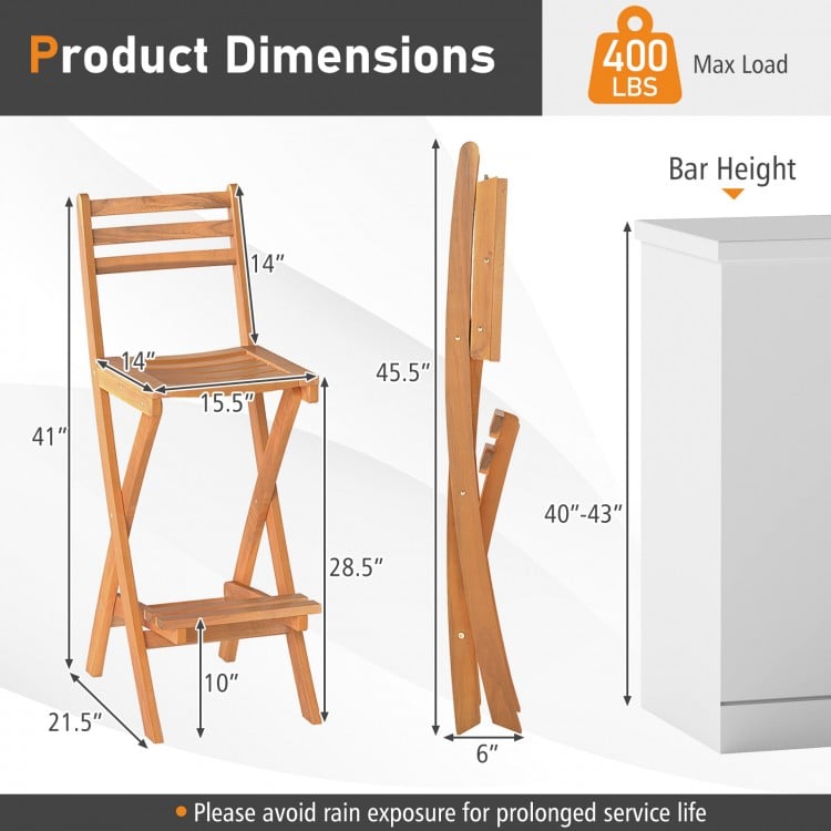 Acacia Wood Bar Height Chair with Backrest and Footrest for Backyard-Set of 1