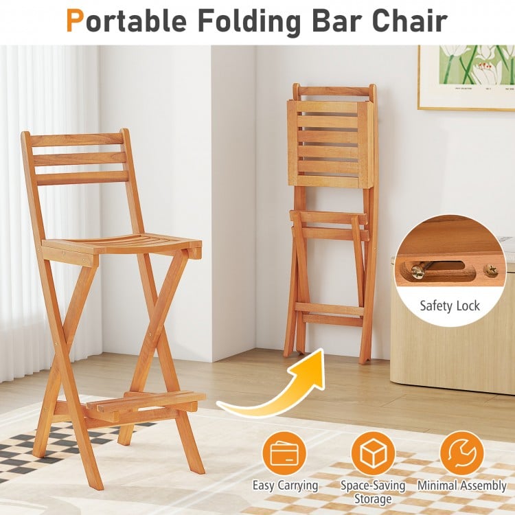 Acacia Wood Bar Height Chair with Backrest and Footrest for Backyard-Set of 2