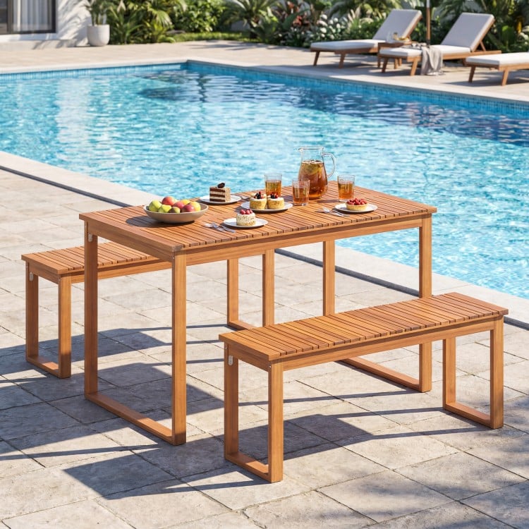 Acacia Wood Outdoor Garden Bench Set of 1/2 with Slatted Seat for Front Porch-Set of 1
