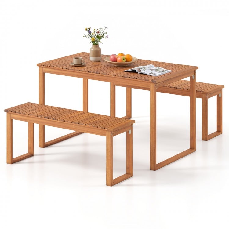 Acacia Wood Outdoor Garden Bench Set of 1/2 with Slatted Seat for Front Porch-Set of 2