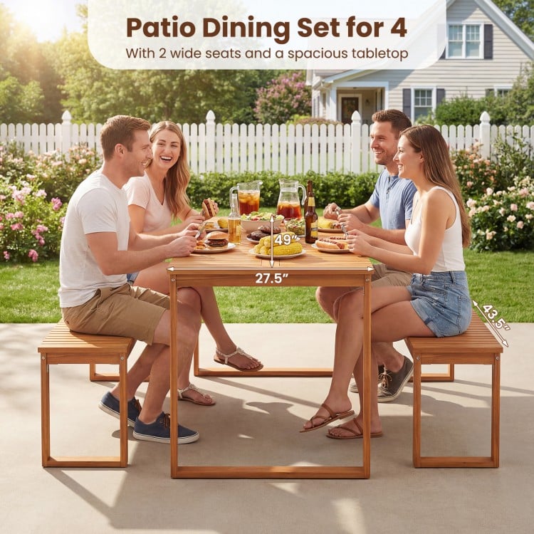 Acacia Wood Outdoor Garden Bench Set of 1/2 with Slatted Seat for Front Porch-Set of 2