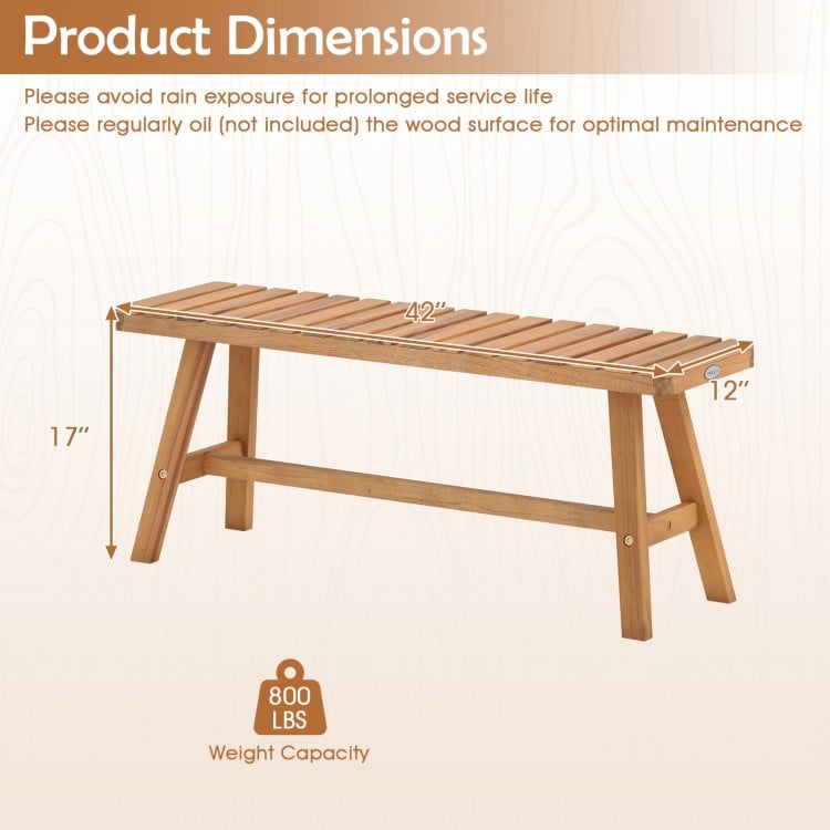 Acacia Wood Outdoor Garden Bench Set of 1/2 with Slatted Seat and 800 lbs Capacity-Set of 2