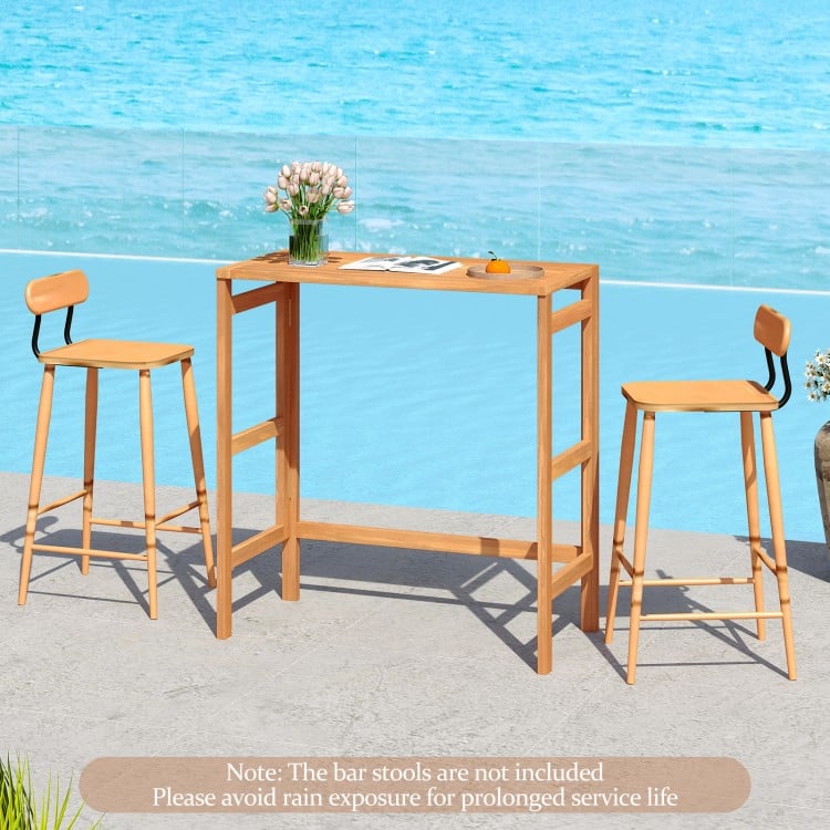 Acacia Wood Outdoor Bar Table with Slatted Tabletop for Balcony
