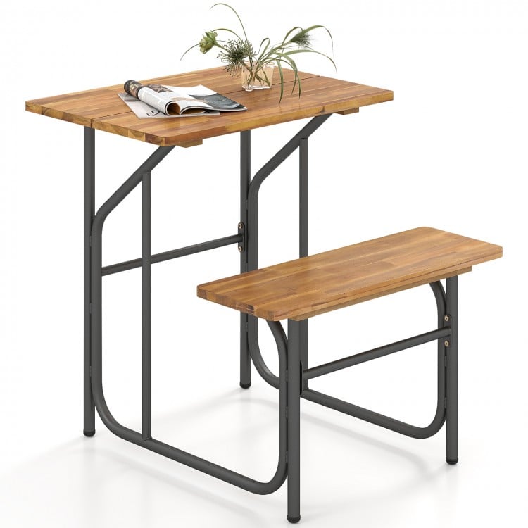Acacia Wood Patio Table Bench Set One-Side Picnic Table and Seat