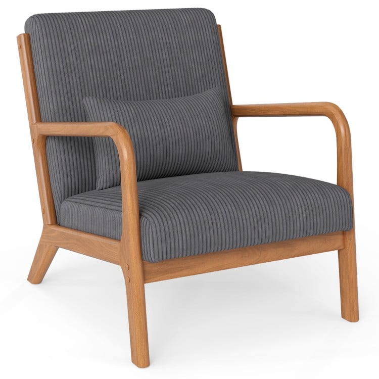 Accent Chair Corduroy Upholstered Lounge Chair with Lumbar Pillow-Gray
