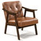 Accent Chair with Inclined Backrest, Tufted Faux Leather Upholstery & Soft Cushion – Walnut/Black