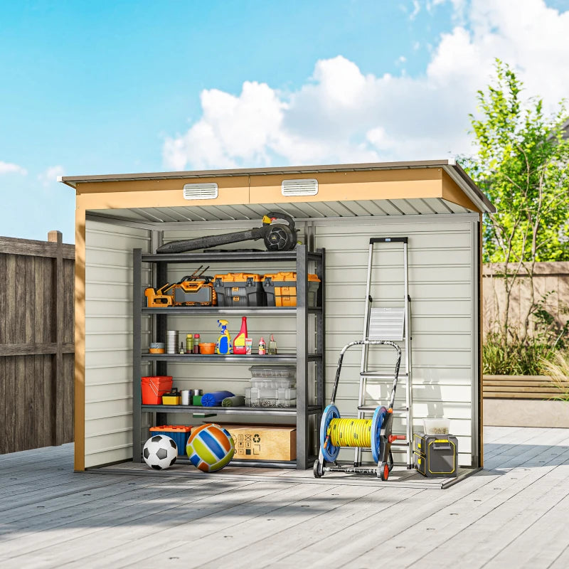 8 x 4FT Galvanized Garden Storage Shed, Metal Outdoor Shed with Double Doors and 2 Vents, Yellow