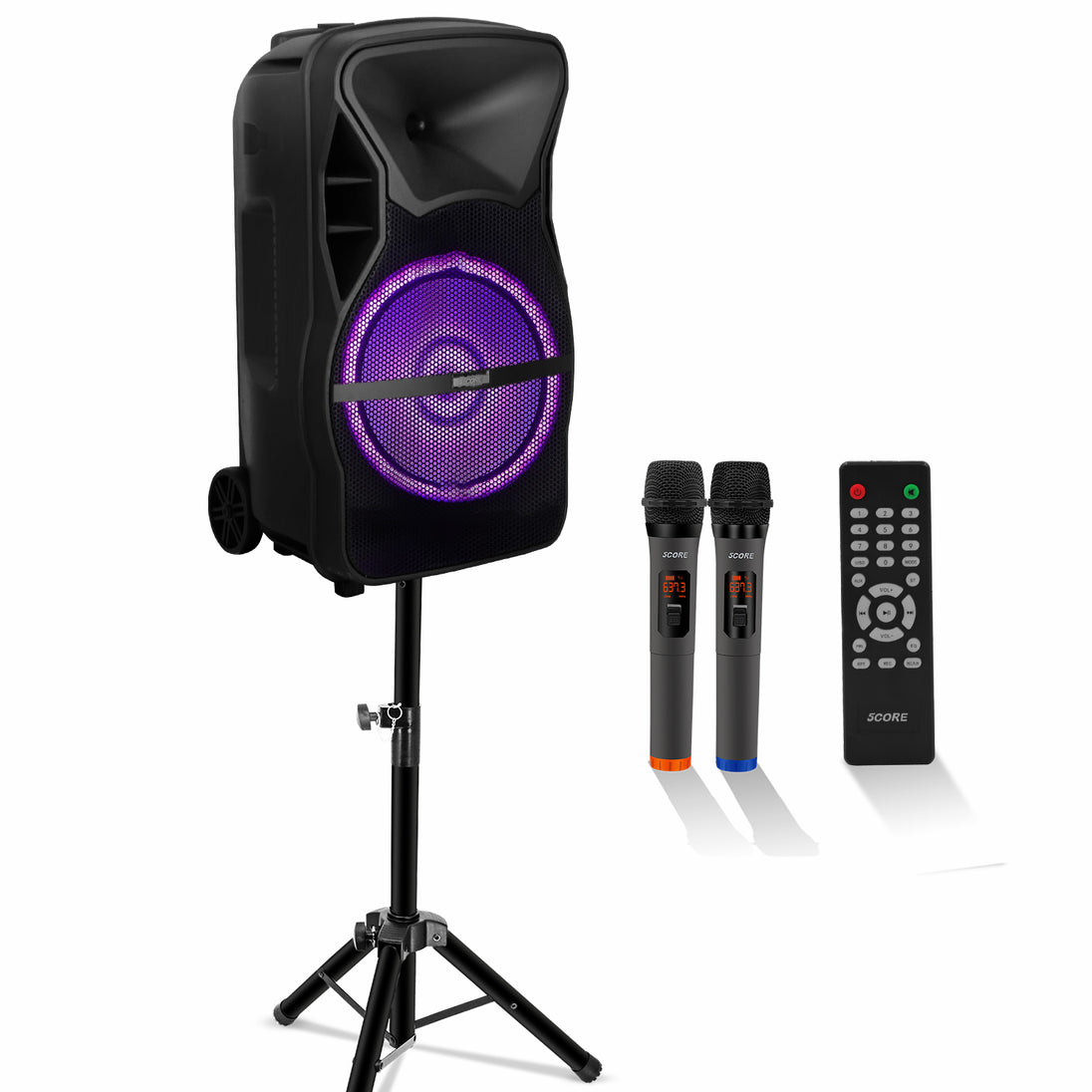 5Core 12 inch PA Portable Bluetooth Party Speaker Karaoke Boombox + 2 Wireless Mics