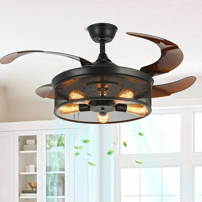 American Creative Design Silent Ceiling Fan Lamp – Strong Wind, Industrial Retro Style, for Living Room, Bedroom, Dining Room 