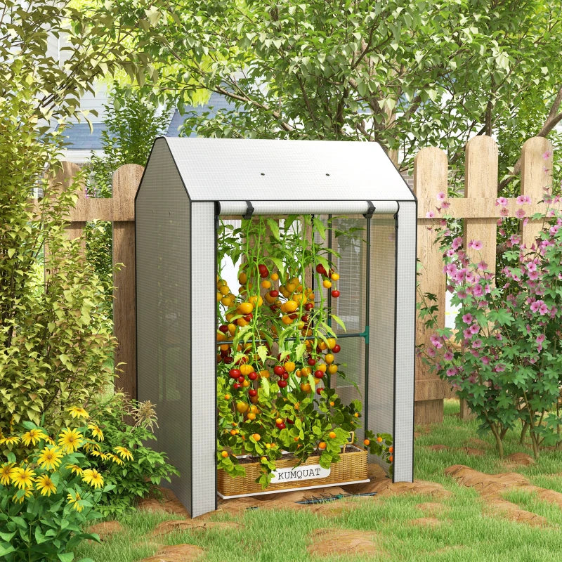 Mini Greenhouse with 4 Wire Shelves, Portable Tomato Greenhouse with Roll Up Door, 39.4" x 31.5" x 59.1", White