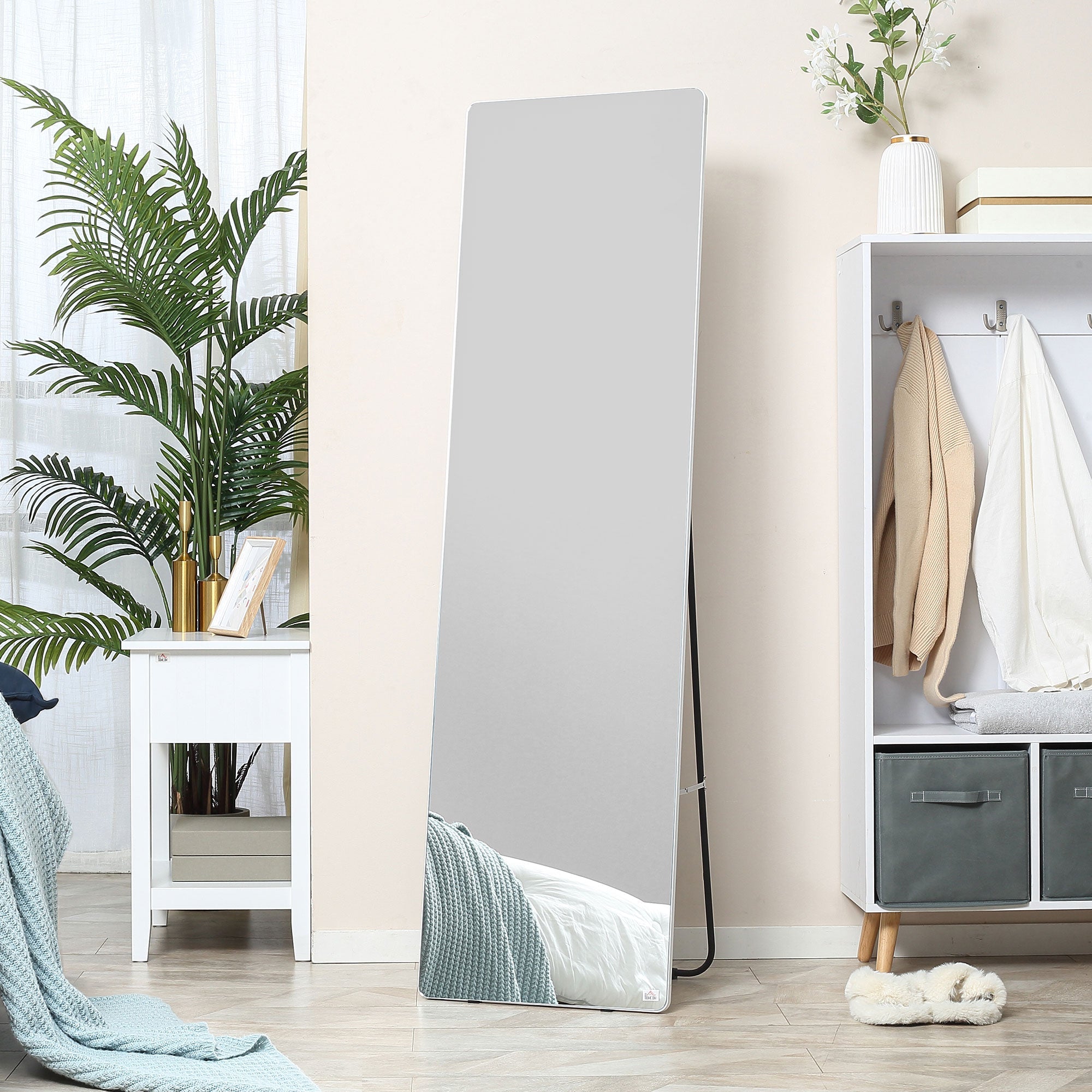HOMCOM Silvery Silhouette: Full-Length Aluminum Alloy Framed Hanging or Leaning Mirror for Bedroom and Living Room Decor 