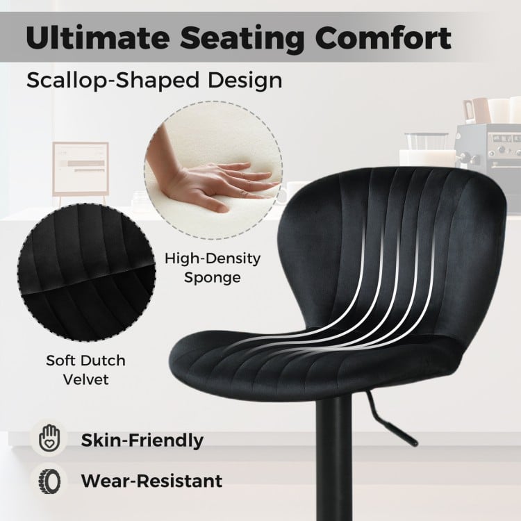 Adjustable Counter Height Chairs Set of 2 with Velvet Upholstered Backrests-Black