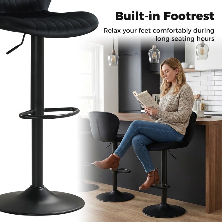 Adjustable Counter Height Chairs Set of 2 with Velvet Upholstered Backrests-Black
