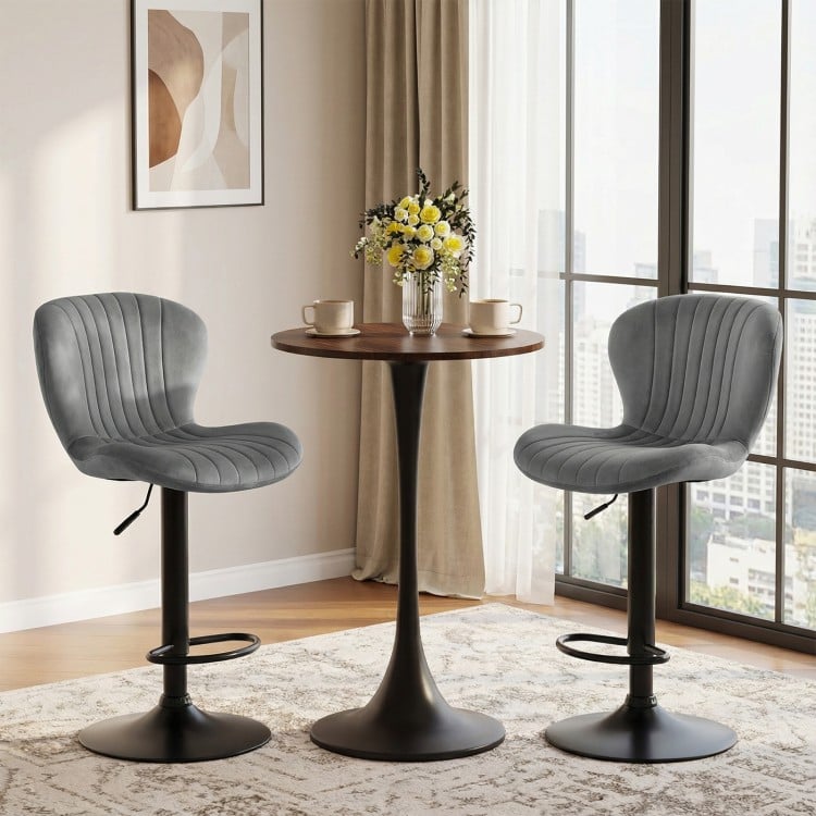 Adjustable Counter Height Chairs Set of 2 with Velvet Upholstered Backrests-Gray