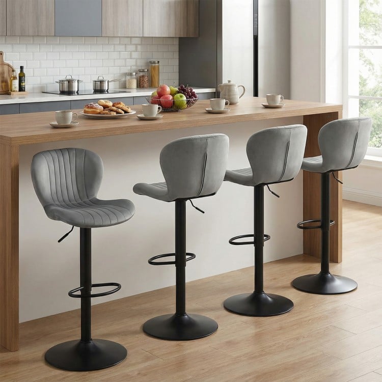 Adjustable Counter Height Chairs Set of 2 with Velvet Upholstered Backrests-Gray