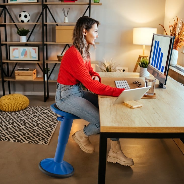 Adjustable-Height Wobble Chair Active Learning Stool for Office Stand Up Desk-Navy