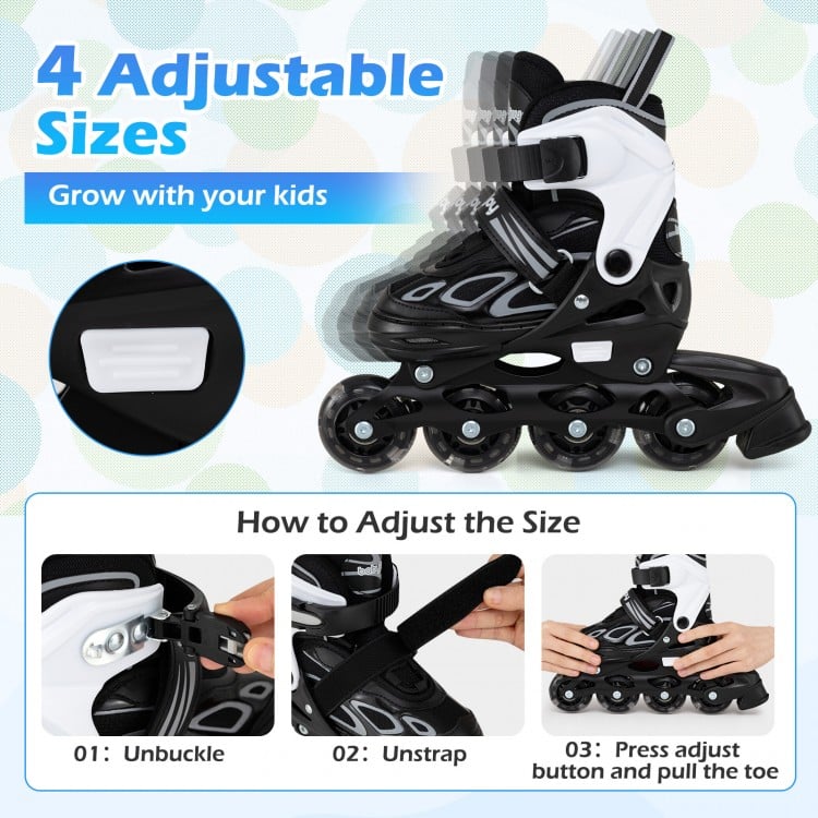 Adjustable Kids' Incline Skates for Boys Girls Ages 5-14-Black