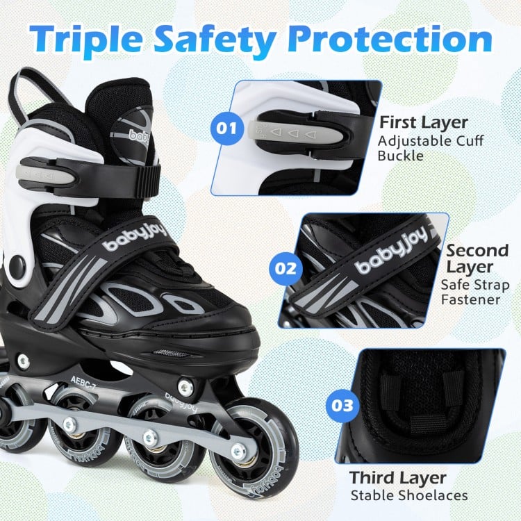 Adjustable Kids' Incline Skates for Boys Girls Ages 5-14-Black