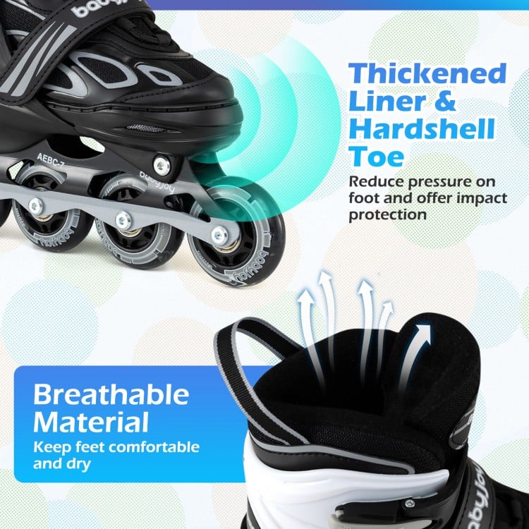 Adjustable Kids' Incline Skates for Boys Girls Ages 5-14-Black