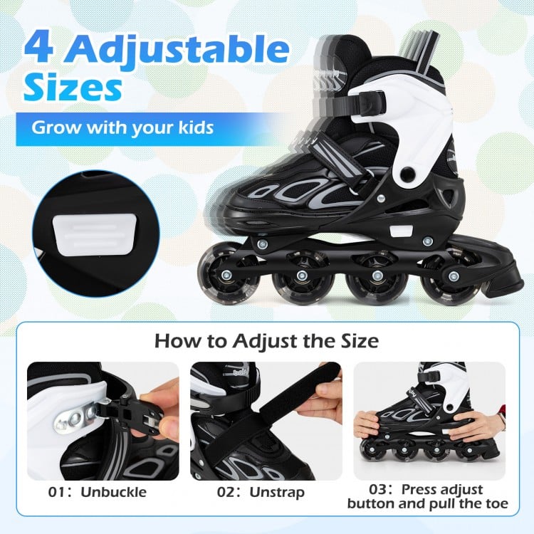 Adjustable Kids' Incline Skates 4 Sizes Adjustable Blade Roller-Black