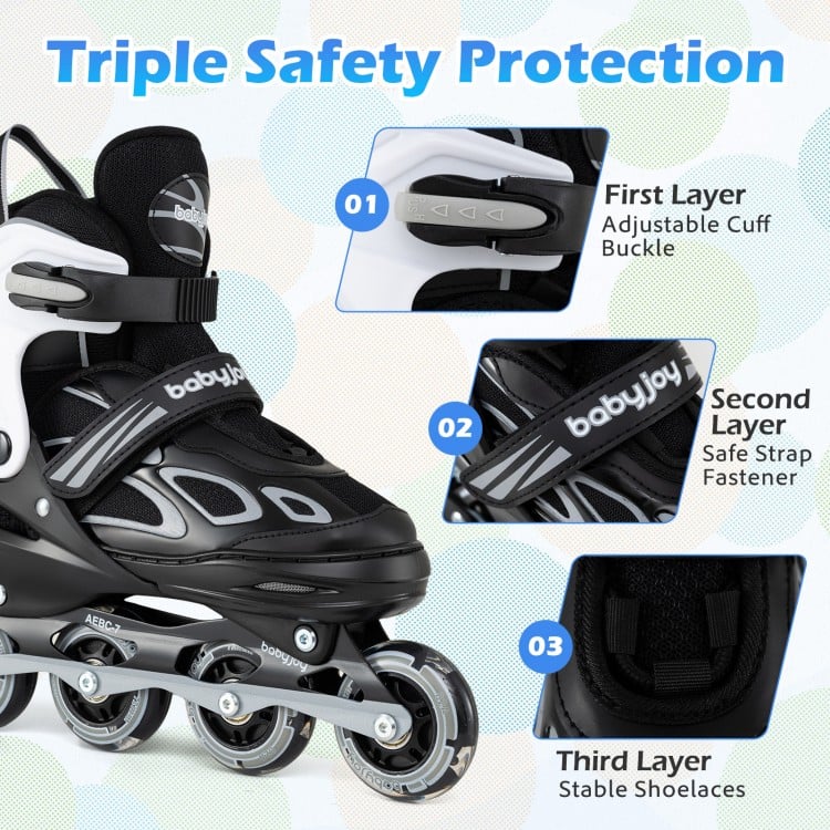 Adjustable Kids' Incline Skates 4 Sizes Adjustable Blade Roller-Black