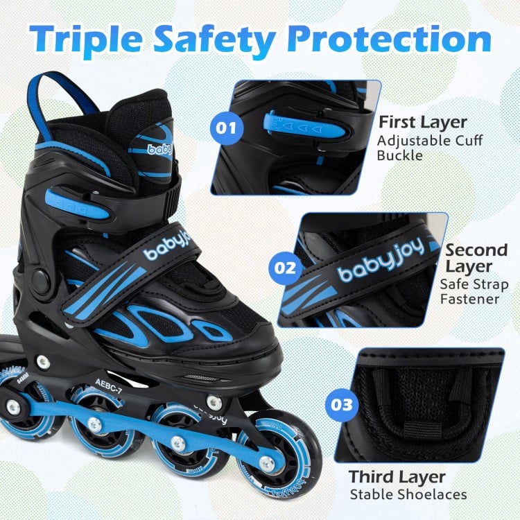 Adjustable Kids' Incline Skates for Boys Girls Ages 5-14-Blue
