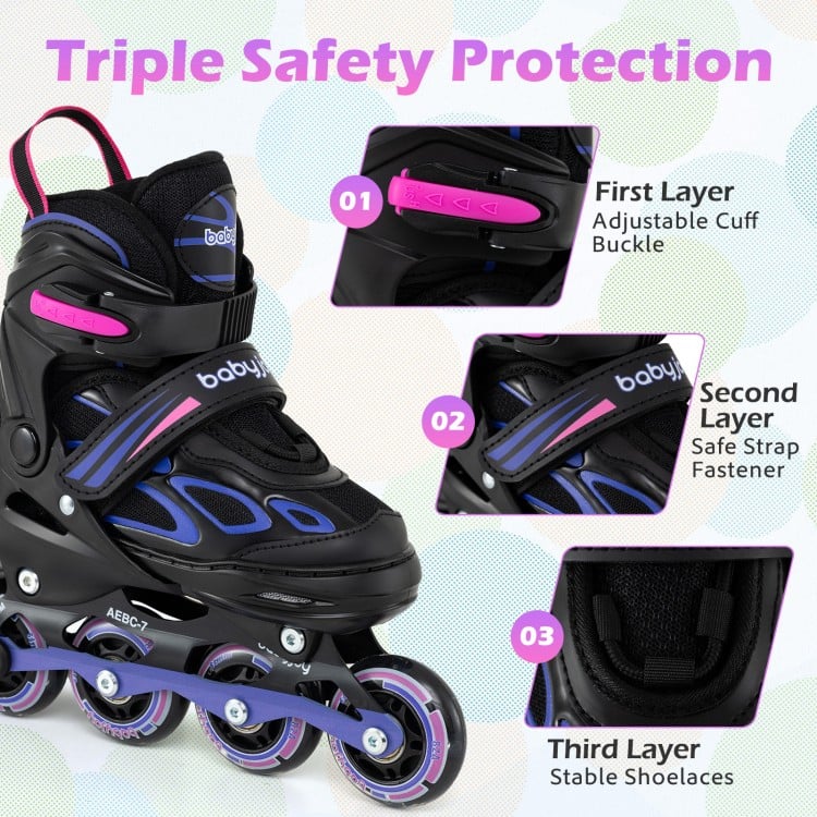 Adjustable Kids' Incline Skates for Boys Girls Ages 5-14-Purple