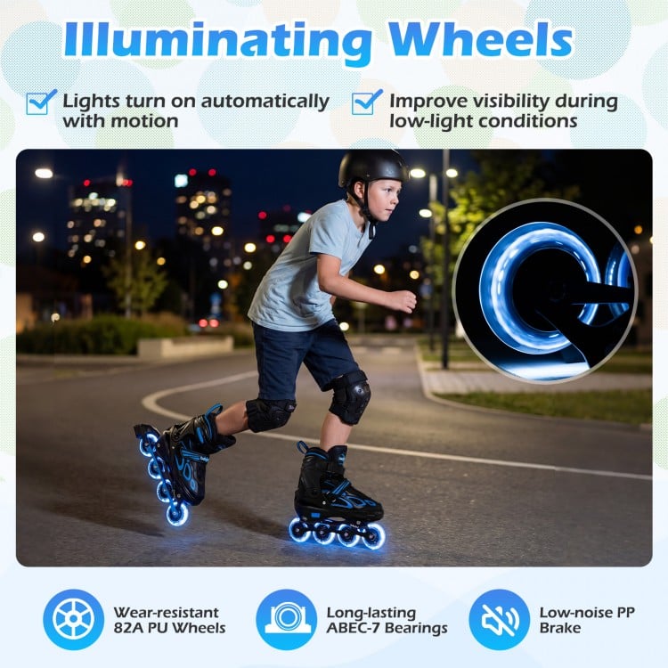 Adjustable Kids' Incline Skates 4 Sizes Adjustable Blade Roller-Blue