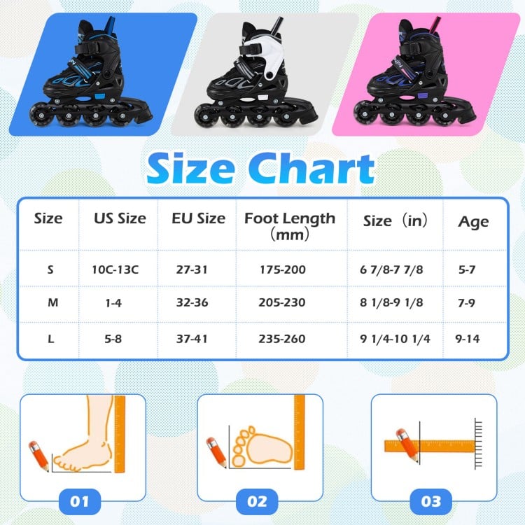 Adjustable Kids' Incline Skates for Boys Girls Ages 5-14-Black