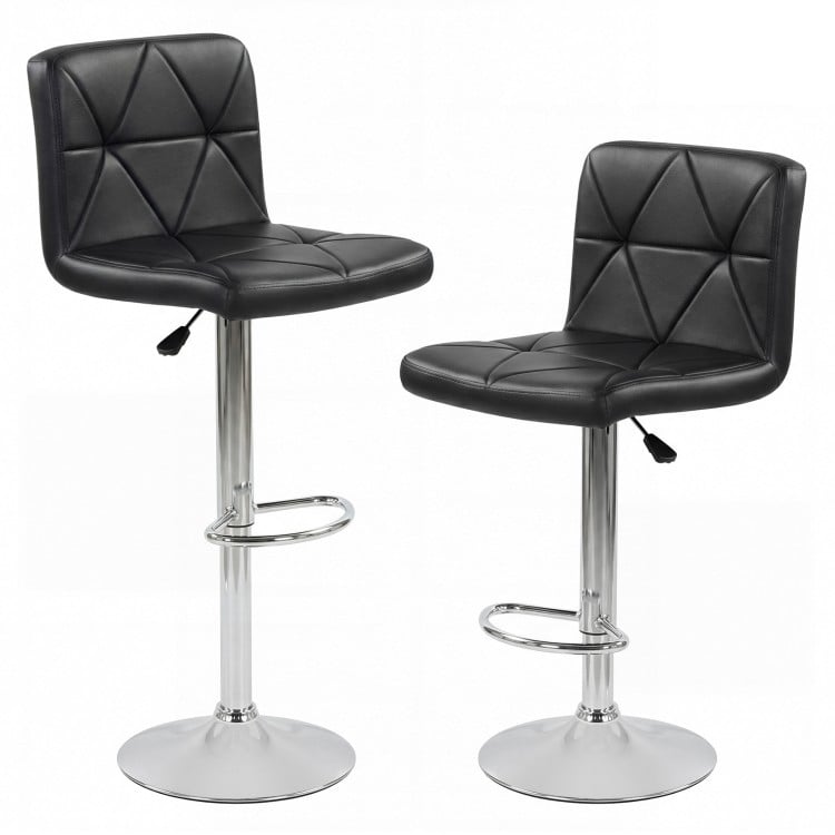 Adjustable Swivel Barstools Set of 2 with Back and Footrest-Black