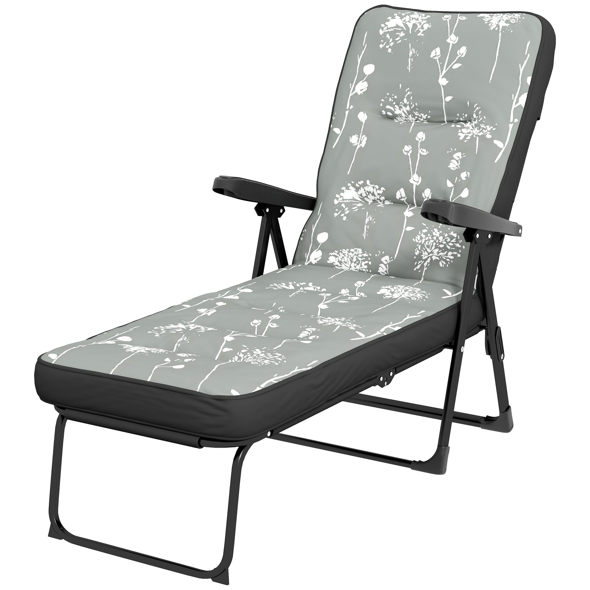 Outsunny Padded Outdoor Lounge Chair Folding Recliner with Adjustable Back Footrest Cushioned Grey 