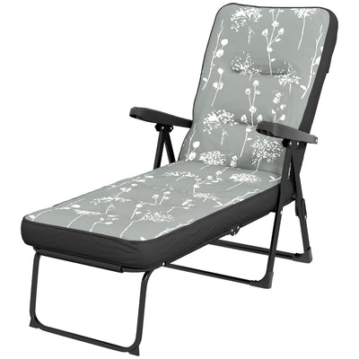 Outsunny Padded Outdoor Lounge Chair Folding Recliner with Adjustable Back Footrest Cushioned Grey 