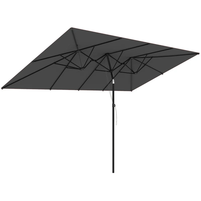Double-Sided Patio Umbrella Parasol with Tilt, Adjustable Height, Vents and 12 Ribs, for Garden, Deck, Grey