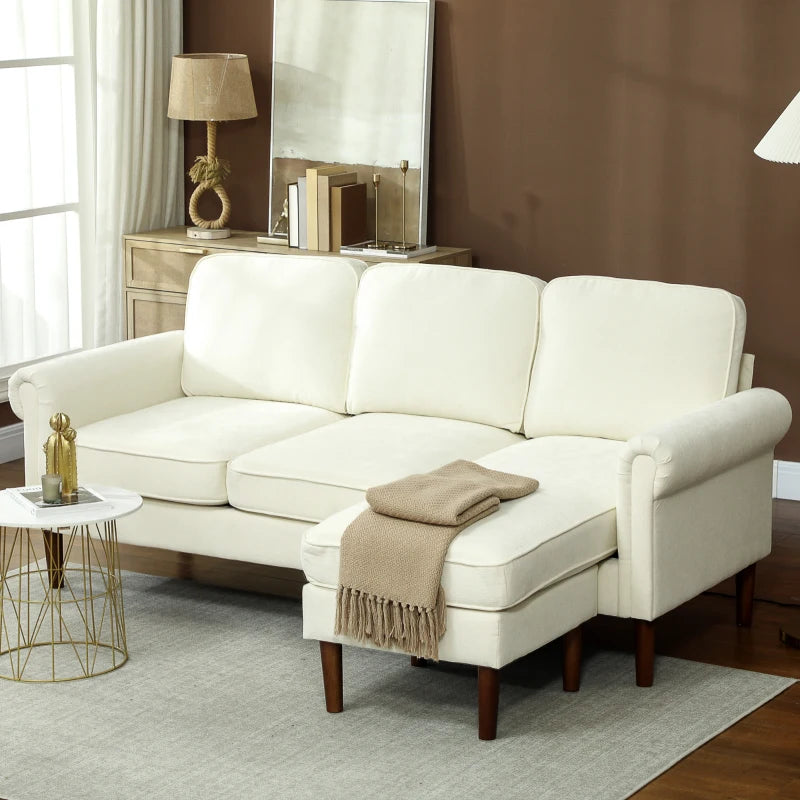 L Shape Sofa, Modern Sectional Couch with Changeable Chaise Lounge, Wooden Legs, Corner Sofa for Living Room, Cream