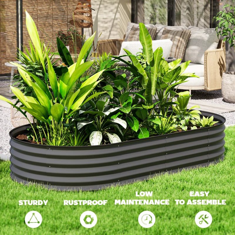 6' x 3' x 1' Large Outdoor Planter Box, Galvanized Raised Garden Bed with Metal Plant Stake, Dark Grey