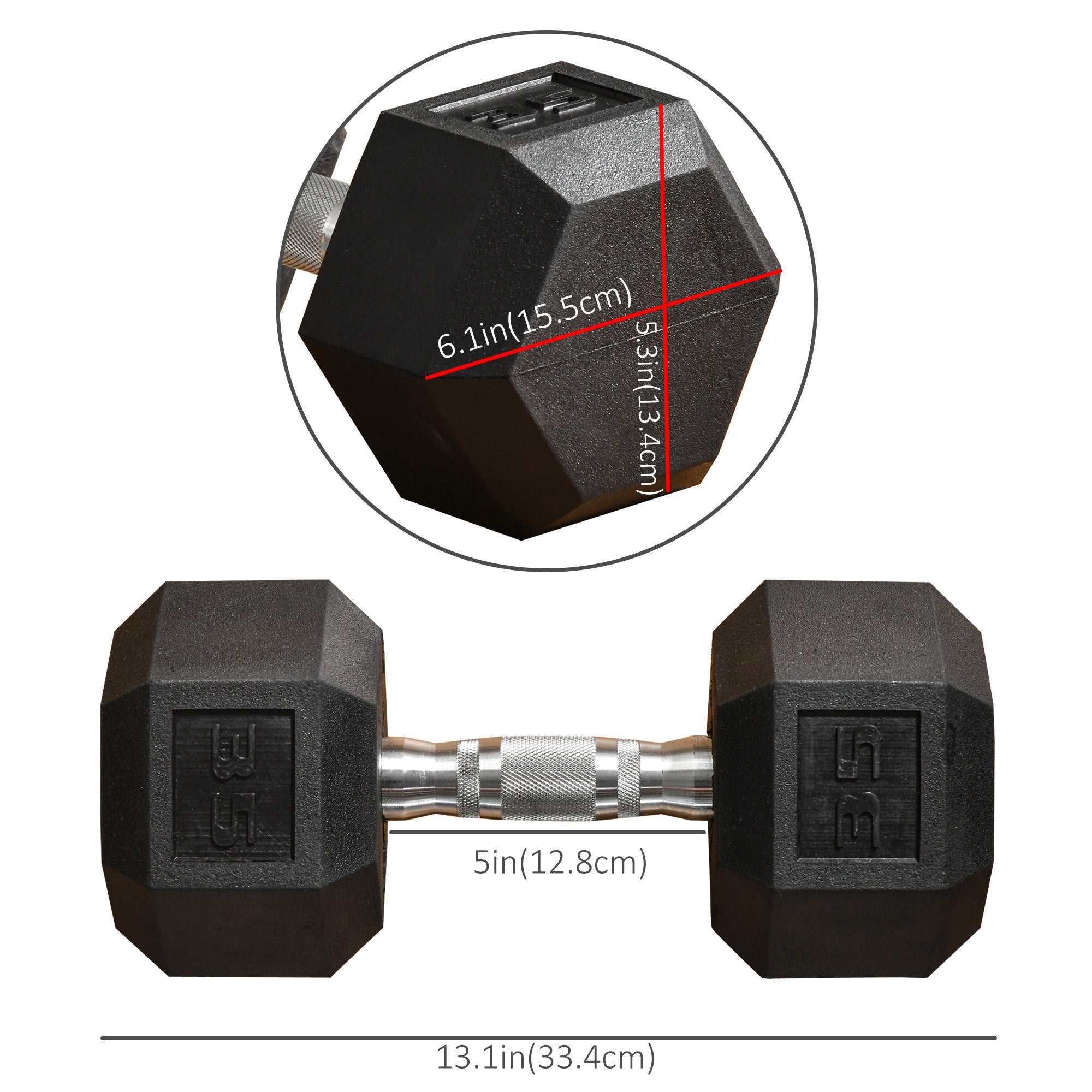 Soozier 35lbs Rubber Hex Dumbbells: Hand Weight Barbell for Body Fitness Training at Home or Office, Black Finish 