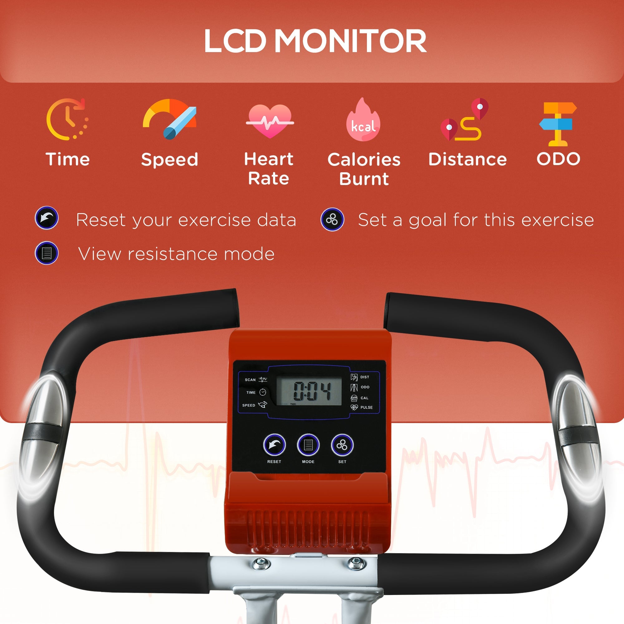 Soozier Foldable & Quiet Exercise Bike with 8-Level Magnetic Resistance, Pulse Sensor, Wheels and LCD Monitor, Red 