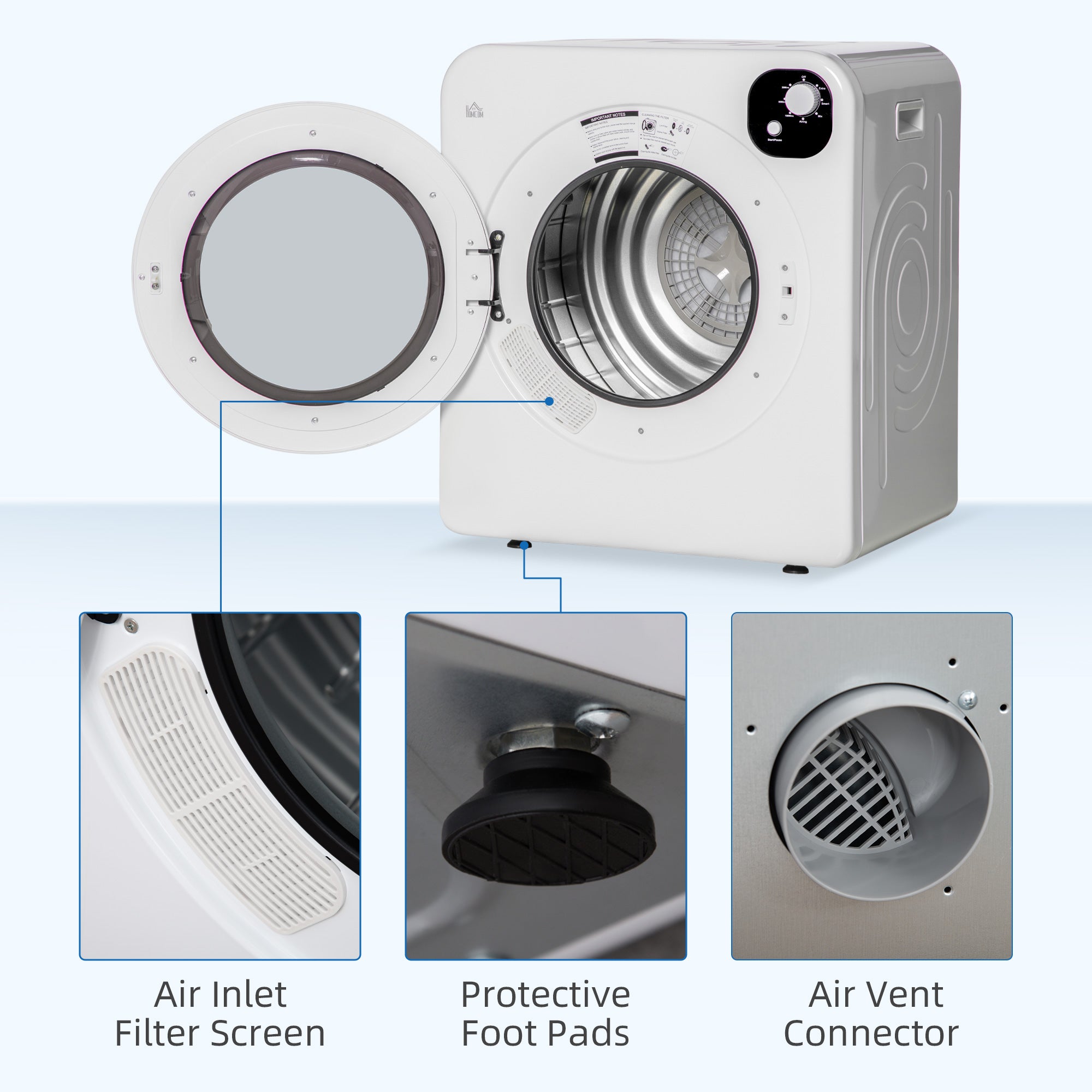 HOMCOM Laundry Dryer Machine Compact 1300W 13lbs Electric Portable with 7 Drying Modes Stainless Steel Tub 