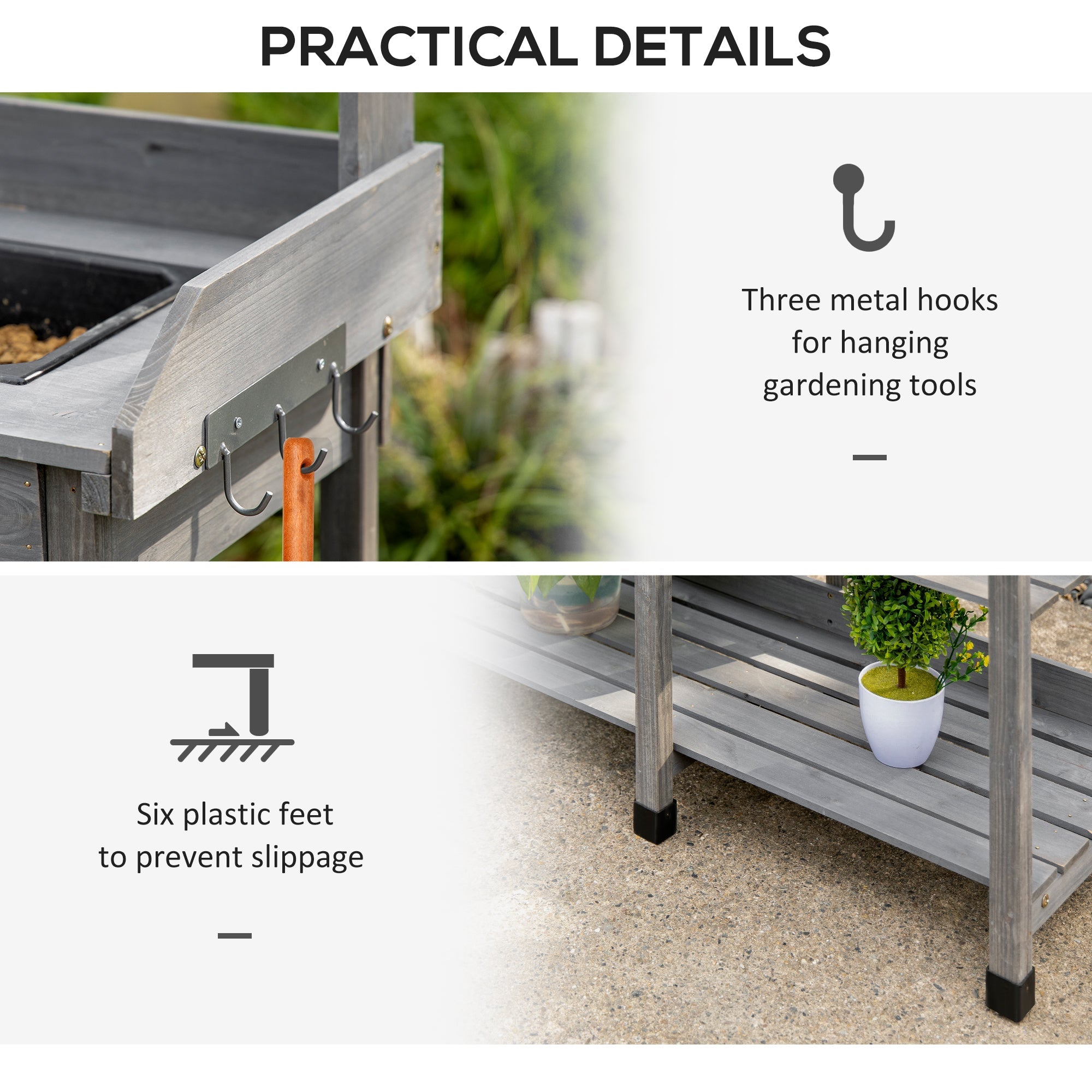 Outsunny Potting Bench Table Garden Work Bench Workstation with Drawer, Removable Sink, Storage Shelves and Hooks 