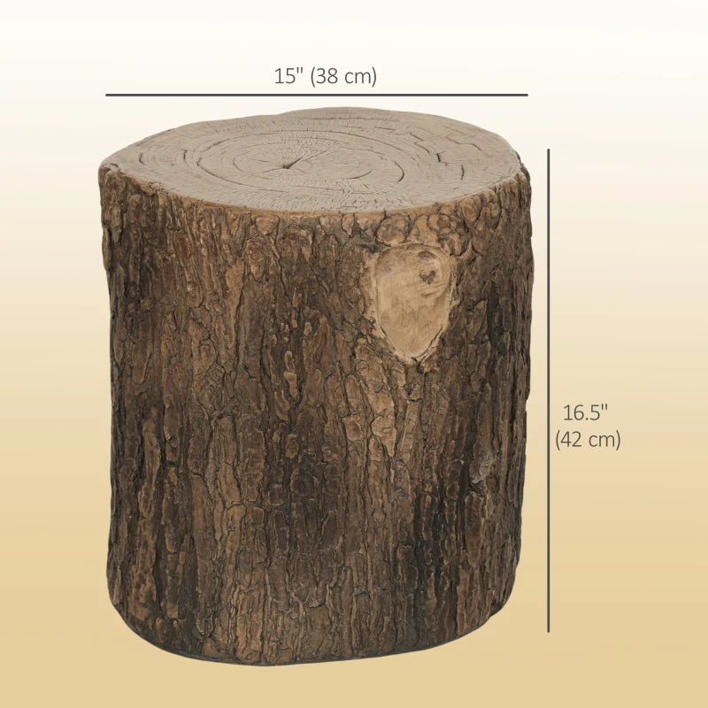 Tree Stump Decorative Garden Stool, 15" Outdoor Stool Side Table Plant Stand Footstool for Indoor Outdoor, Brown