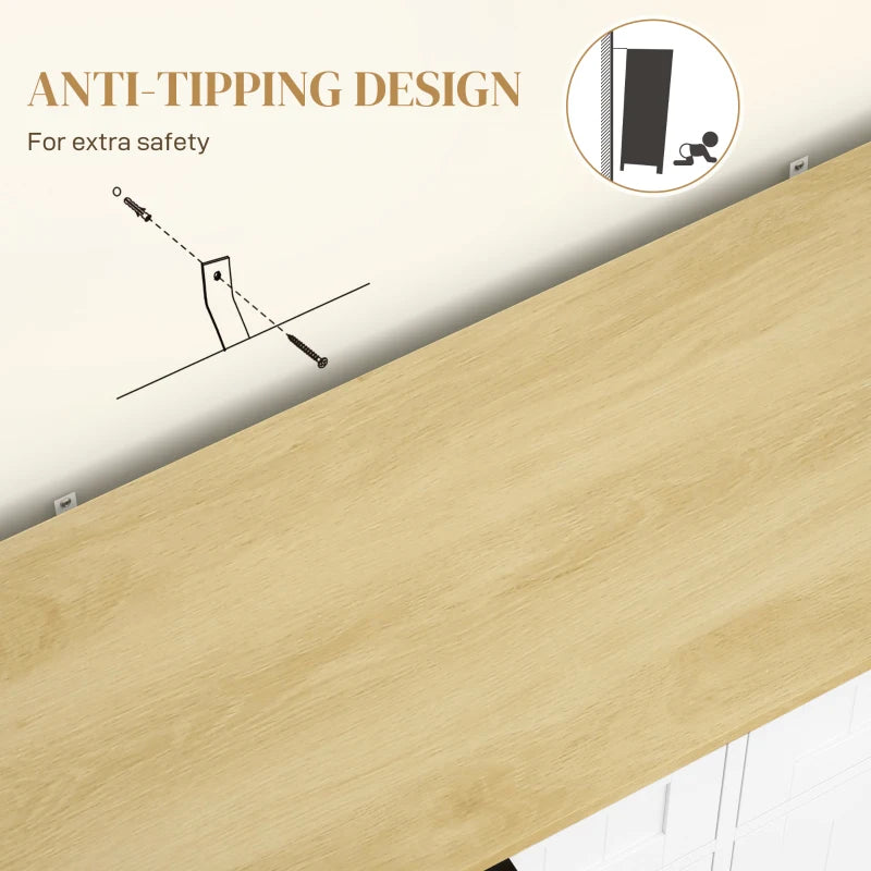 Hidden Garbage Bin Cabinet, Tilt Out Trash Cabinet w/ 2 Drawers, Freestanding Kitchen Island for Laundry, White