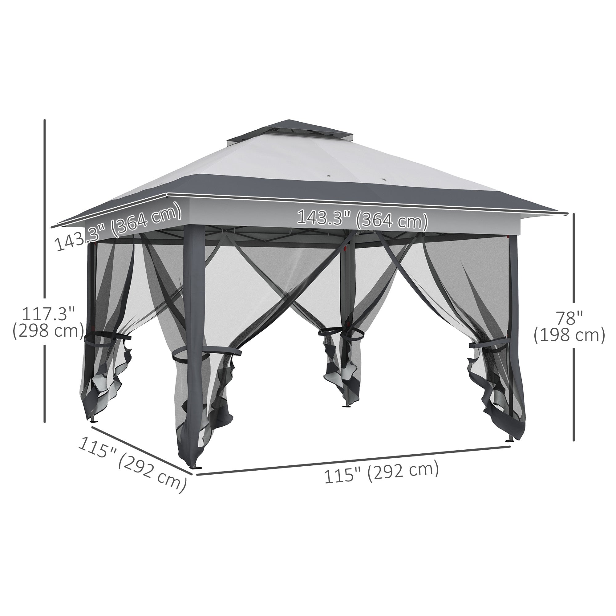 Outsunny 12' x 12' Foldable Pop-up Party Tent Instant Canopy Sun Shade Gazebo Shelter Steel Frame Oxford w/ Roller Bag, Grey 