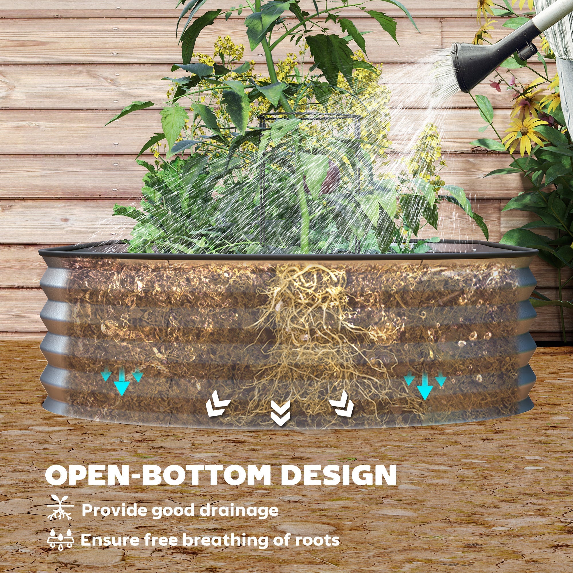 Outsunny 5' x 3' x 1' Large Outdoor Planter Box, Galvanized Raised Garden Bed with Metal Plant Stake, Silver 