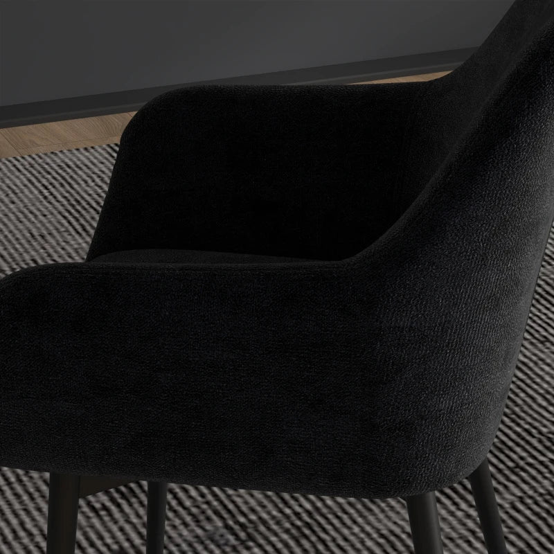Dining Chairs Set of 2, Velvet-look Fabric Upholstered Kitchen Chairs with Backrest, Armrests and Steel Legs, Black