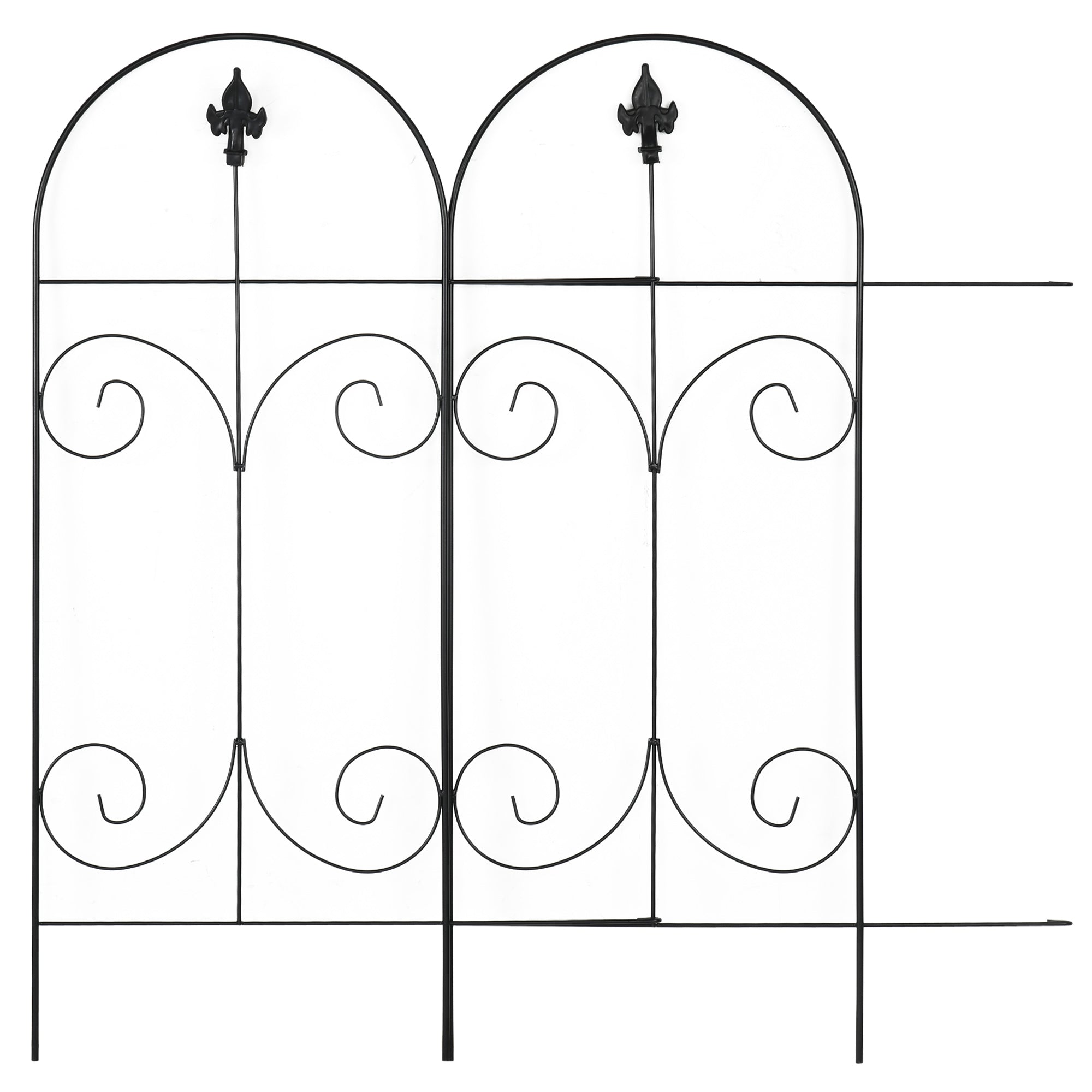Outsunny Metal Garden Fence Panels 8 Pack Scrollworks Spears Design Animal Barrier Patio Yard Border 
