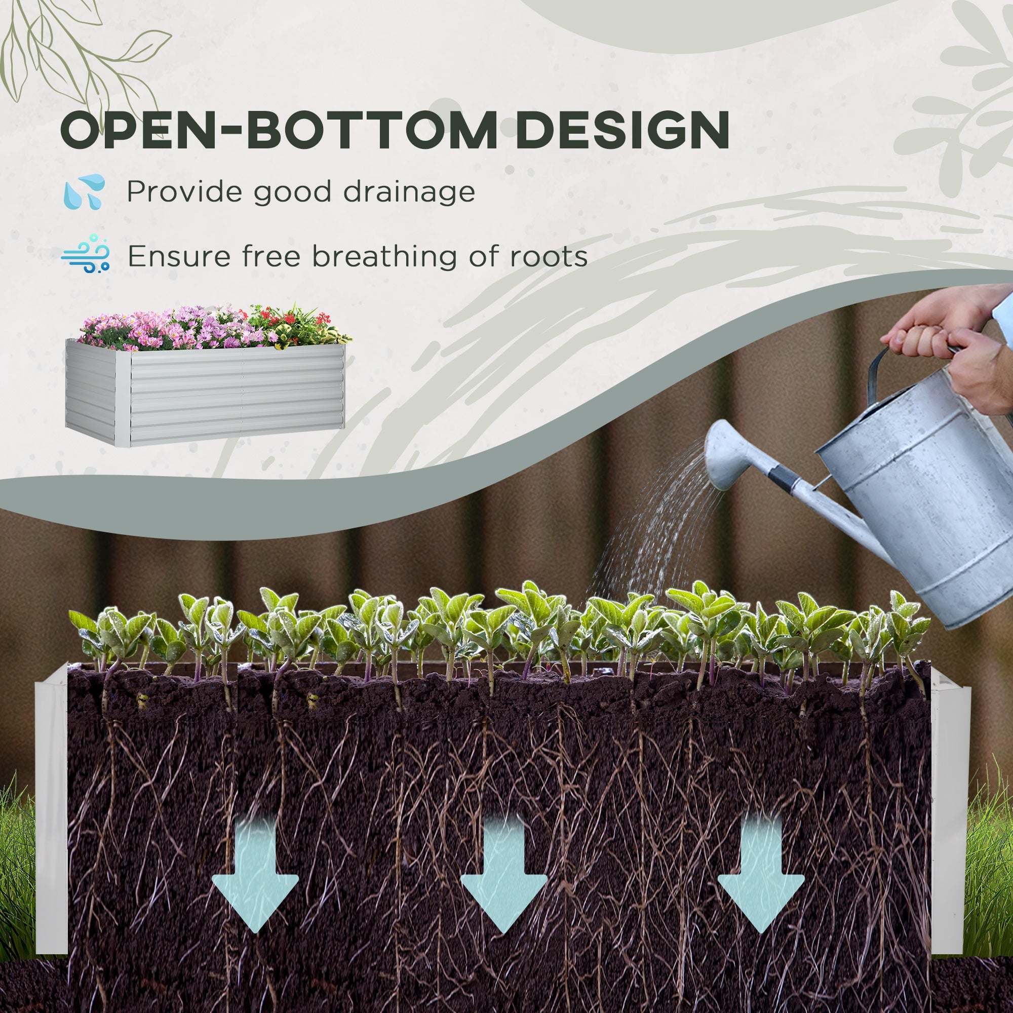 Outsunny Galvanized Raised Garden Bed, Steel Outdoor Planters with Reinforced Rods, 71" x 35" x 23", Light Grey 